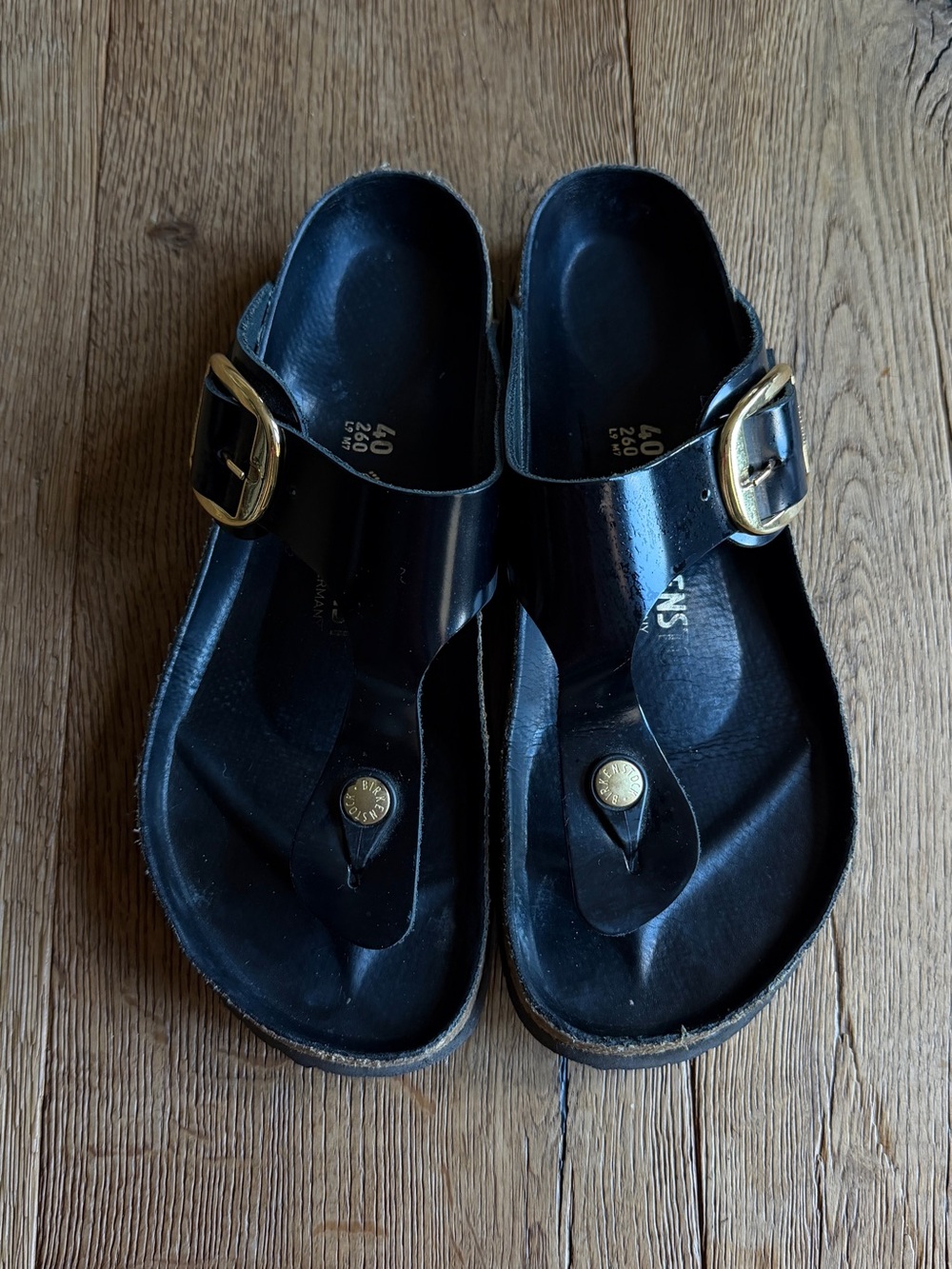 Birkenstock Gizeh Big Buckle Patent Leather Black Gold 40